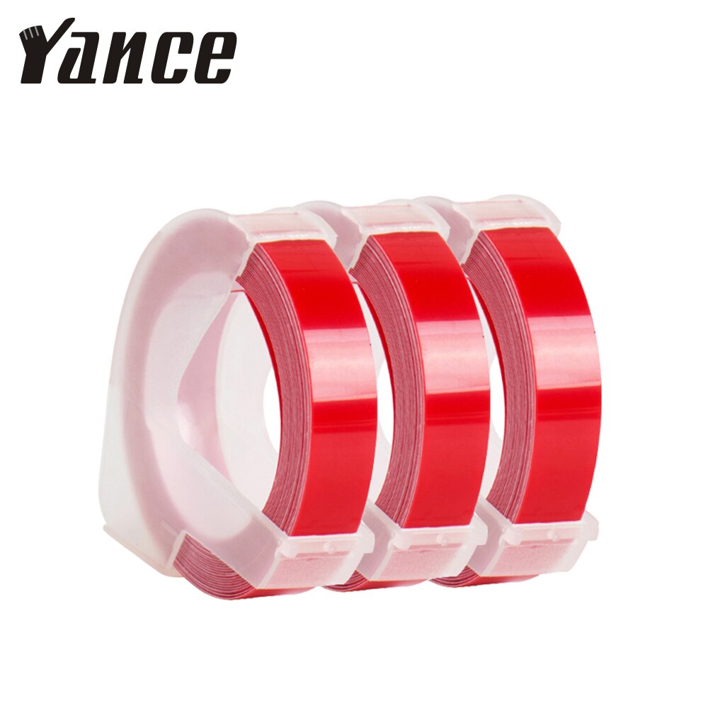Yance 3pcs red 9MM 6MM 12MM 3D Embossing Tape for Dymo Embossing Label Maker PVC label Dymo Tape for Motex E101