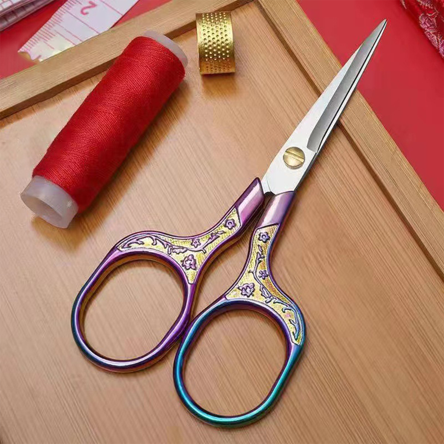 1pc sysaxar i rostfritt stål, retro broderisax, skräddarsax, tygskärare, gör-det-själv-sytillbehör: Himmelsblå