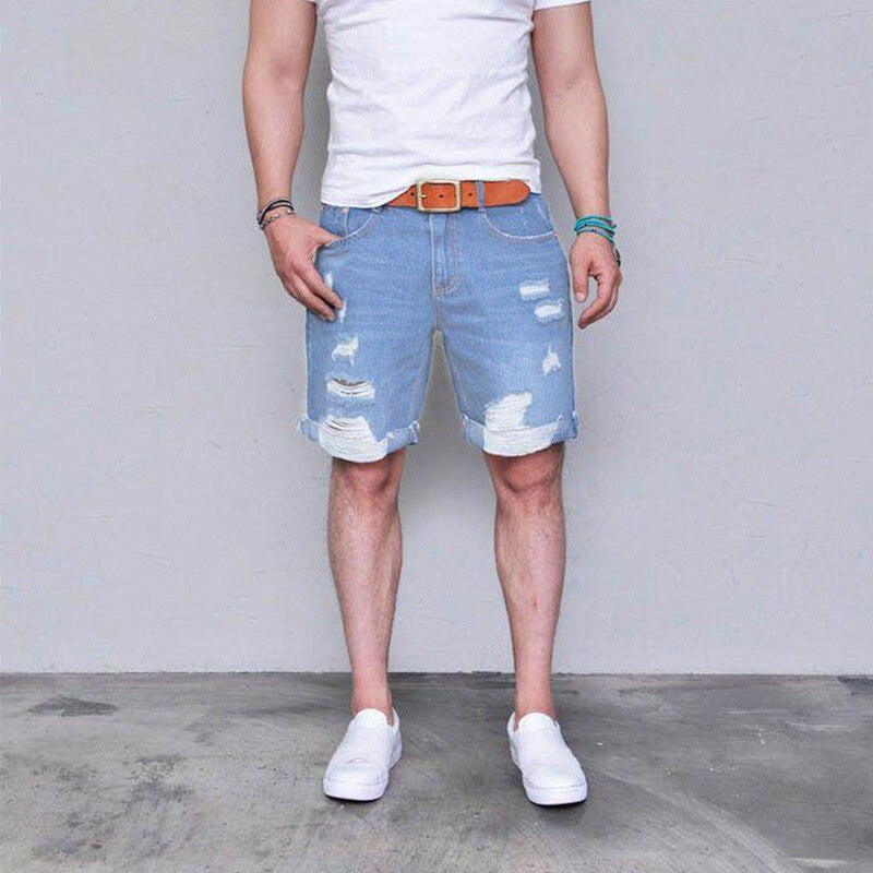 Pantalones cortos vaqueros rasgados informales para hombre, Shorts de verano para playa