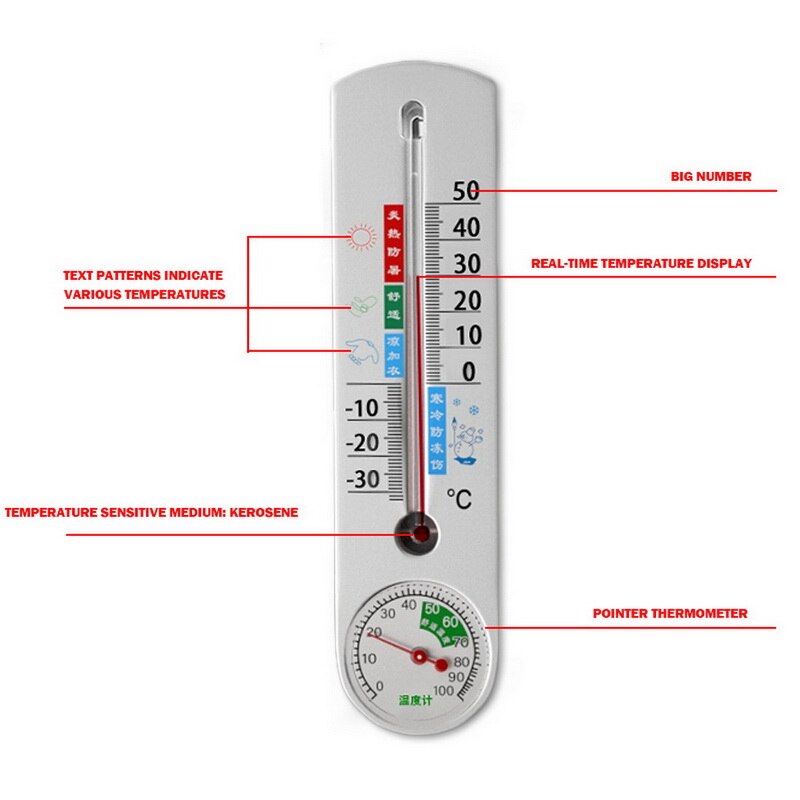 Termómetro para colgar en la pared de 22cm herramienta de medida de temperatura para interiores y exteriores, jardín, casa, garaje, Oficina