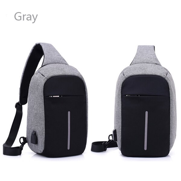 USB Charging Shoulder Crossbody Bag Men's Burglar Men Female Stealth Zipper Business Chest Pack Repellent bag Anti-theft Package: Grey DF014