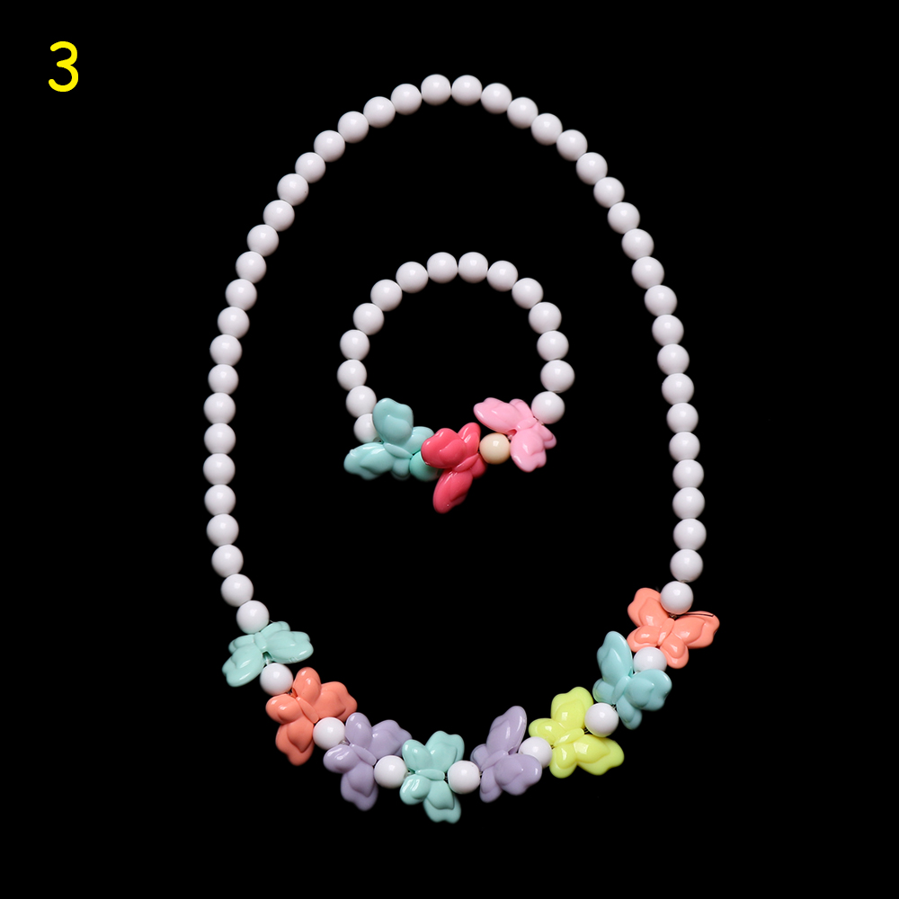 1 Set Prinses Meisje Ketting + Armband Kralen Speelgoed Vlinders Bloemen Baby Handgemaakte Ketting Kinderen Verjaardag Accessoires: 03