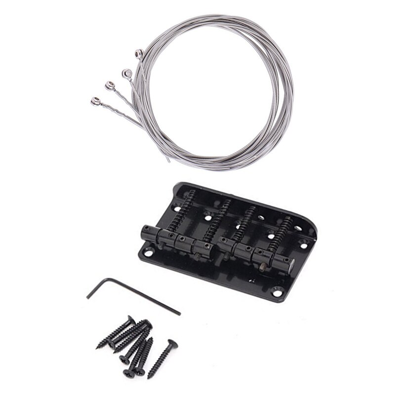 1Set 4 String Vintage Style Bass Hardtail Bridge &amp; 4 Pcs Stainless Steel Bass Strings: Default Title