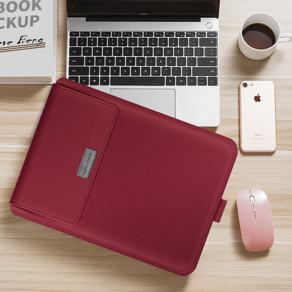 Bærbar taske til macbook air pro retina 11 12 13 14 15 15.6 tommer taske til bærbar computer med stativ pu lædercover til xiaomi air: For rødt / 12 "