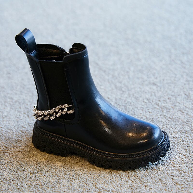 Herfst Winter Meisjes Laarzen Prinses Martin Schoenen Kinderen Soft Leather Crystal Chain Kids Laarzen Enkel