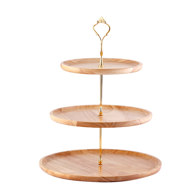 Wood Storage Tray 2/3 Tier Cake Cupcake Dessert Stand Fruit Serving Tray GXMA: Three-Layer