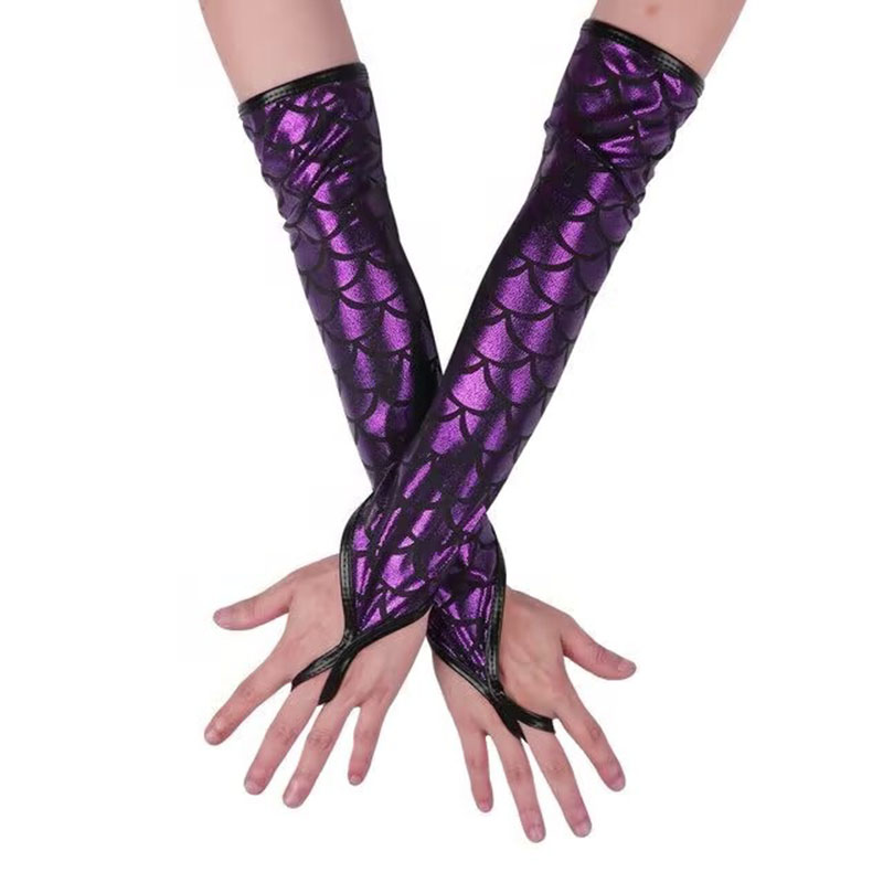 Sexy Dames Lak Lederen Handschoenen Halloween Cosplay Nachtclub Podium Voorstelling Paaldans Arm Mouwen Haak Vinger Lange Want: Lavendel