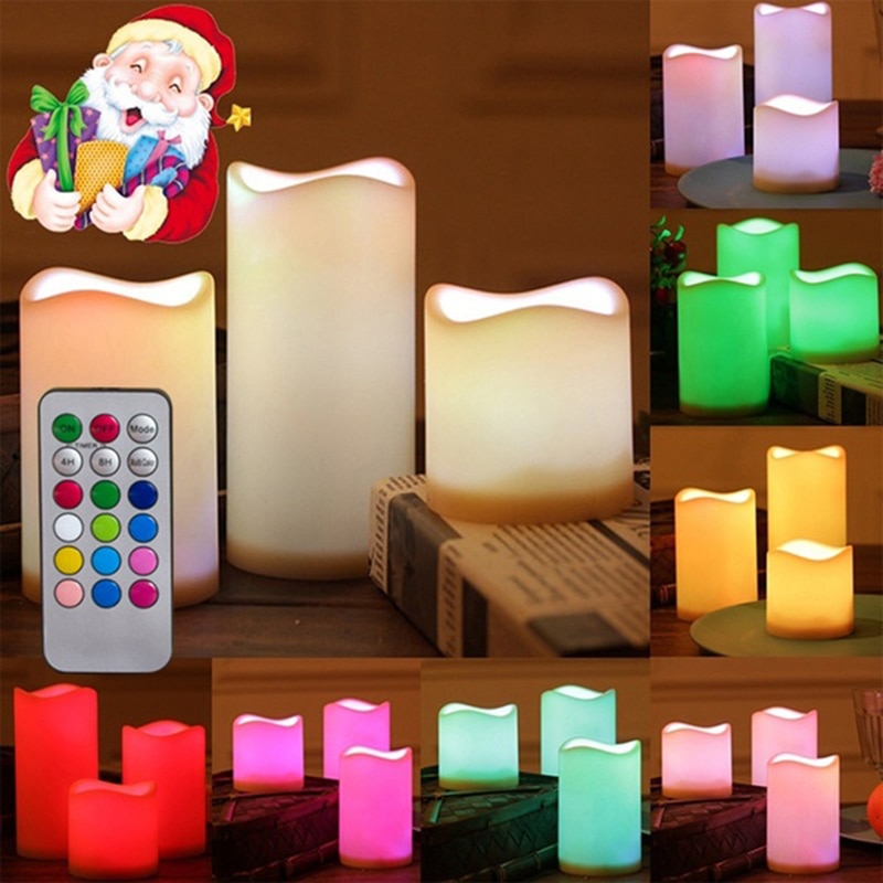 1/3 PCS Electronic Candle Flameless 12 Colors LED Changing Candles Night Light Timing Remote Control Simulation Candle Wedding