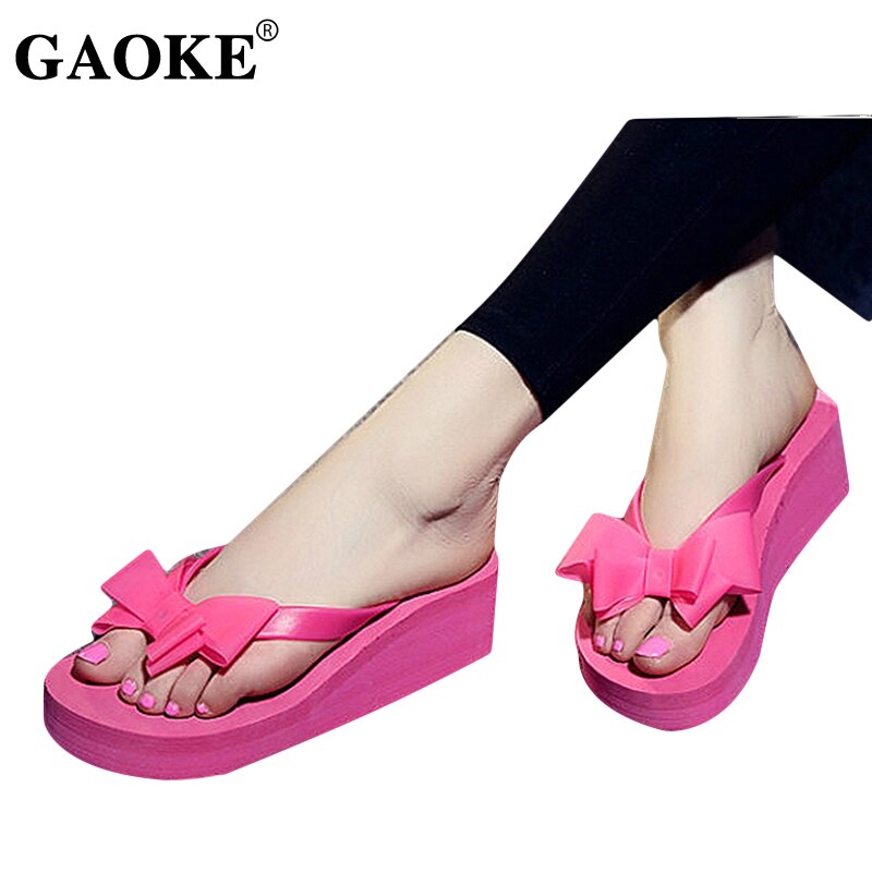 Sommar kvinna skor plattform badtoffel kil strand flip flops högklackat tofflor för kvinnor strand flip flops sommar sandal