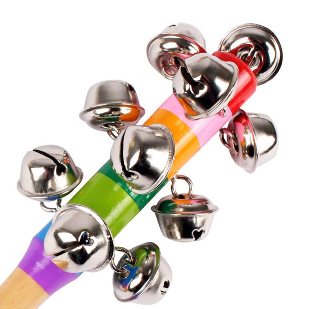 Hand Held Bell Stick Houten Met 10 Metalen Jingles Bal Kleurrijke Regenboog Percussion Musical Speelgoed Voor Ktv Party Kids game