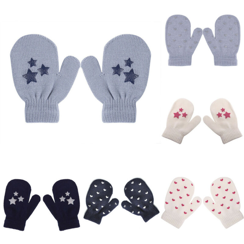 Children Print Solid Winter Gloves Kids Cute Baby Knitting Warm Soft Star Heart Gloves Boys Girls Candy Colors Mittens Unisex