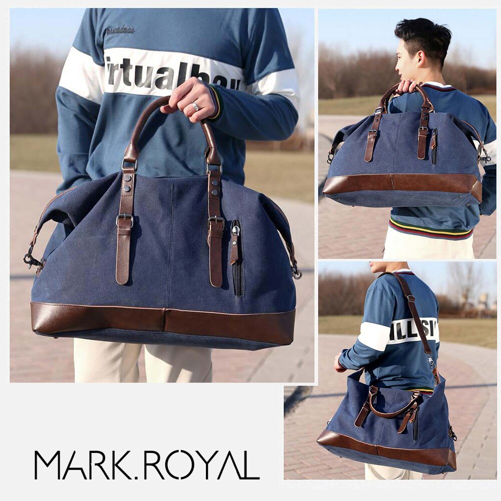 MARKROYAL-Bolso de viaje de lona, bolsa de viaje de cuero de gran capacidad, Vintage, informal, sencillo