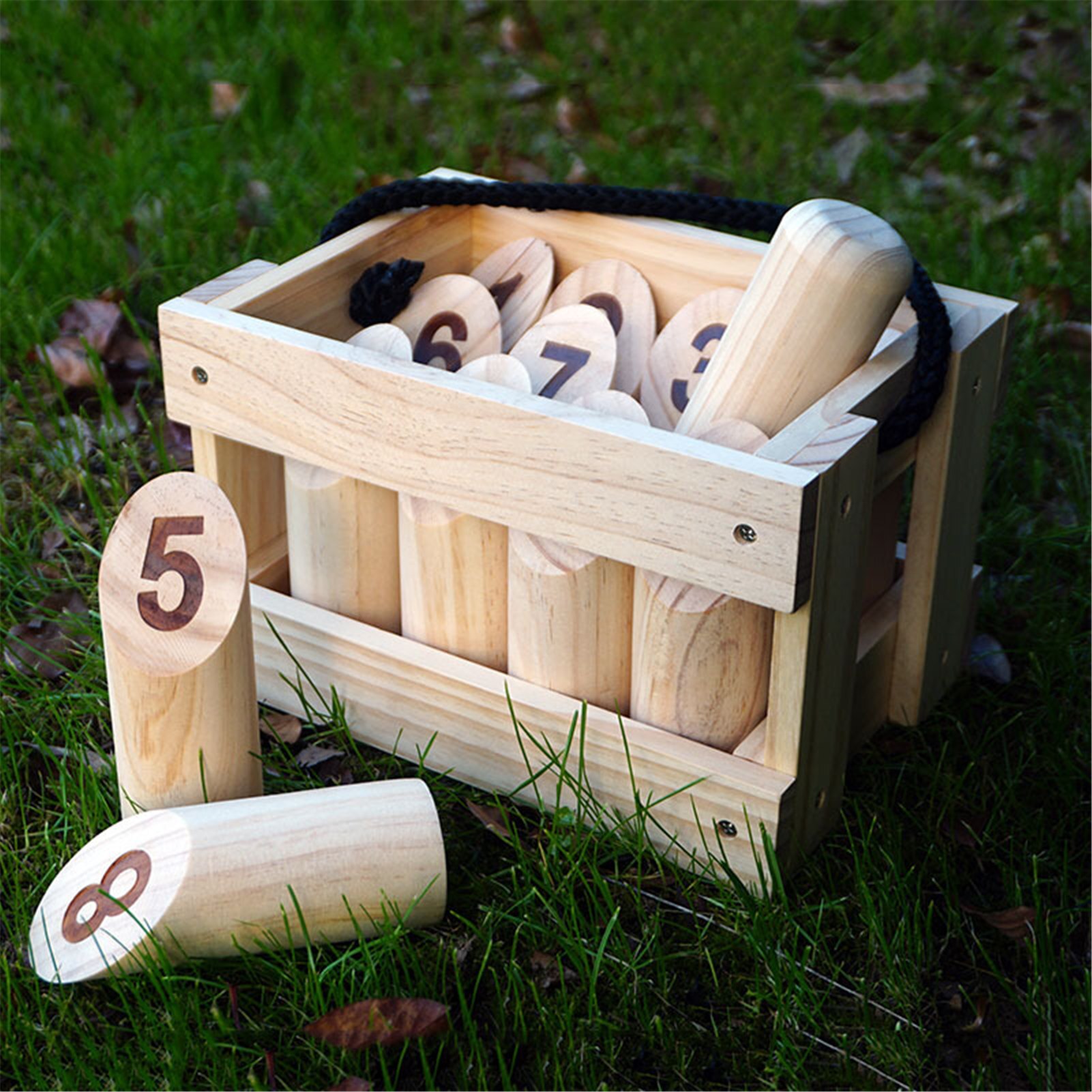 Holzwurfspiel-set mit zahlenblöcken, lustiges spielzeug für draußen, unterhaltung zu hause, hohes holz, rasenbowling-ähnliches spiel