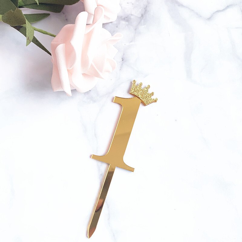 Acrylic Glitter Crown Numbers Happy Birthday Cake Topper Wedding Cake Toppers Birthday Cakes Baby Shower Cupcake Toppers: Gold1