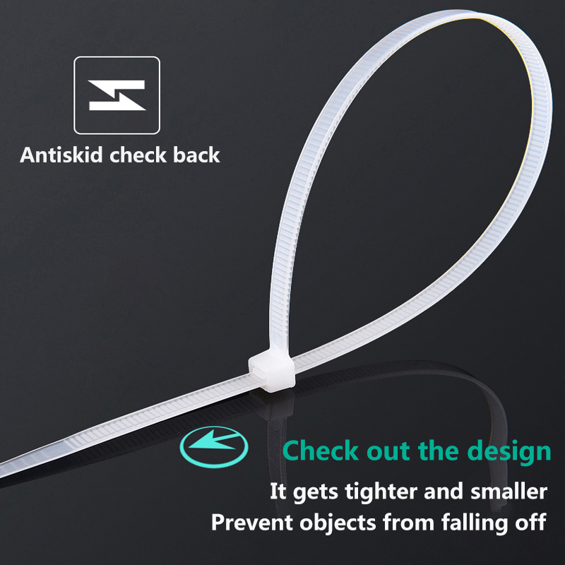 Zelfsluitende nylon binding band 4*200mm grote binding band plastic sluiting retainer binding band wit/ zwart 5*250 8*300 kabelbinder