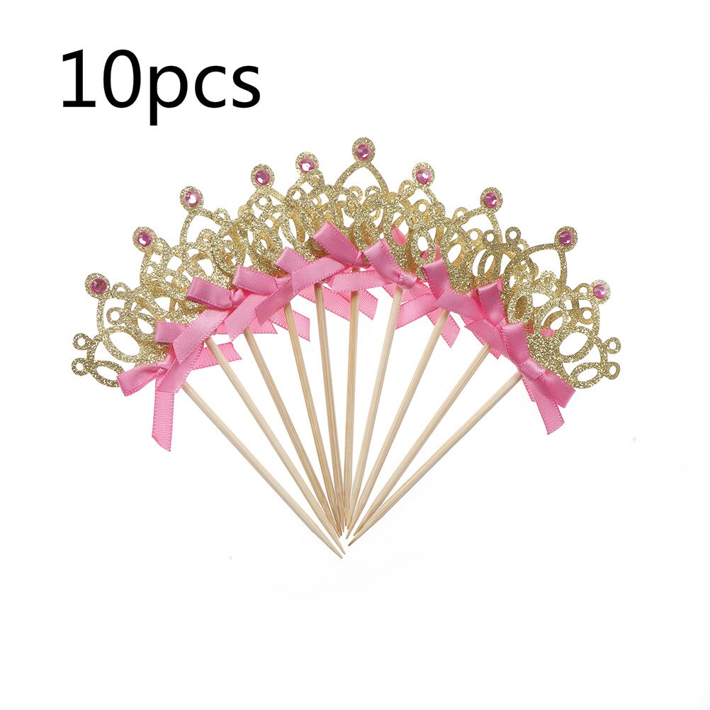 12 st rosa prinsesskrona cupcake toppers barn tårta topper festtillbehör grattis på födelsedagen bröllopsfest dekoration tillbehör: 10 st guld