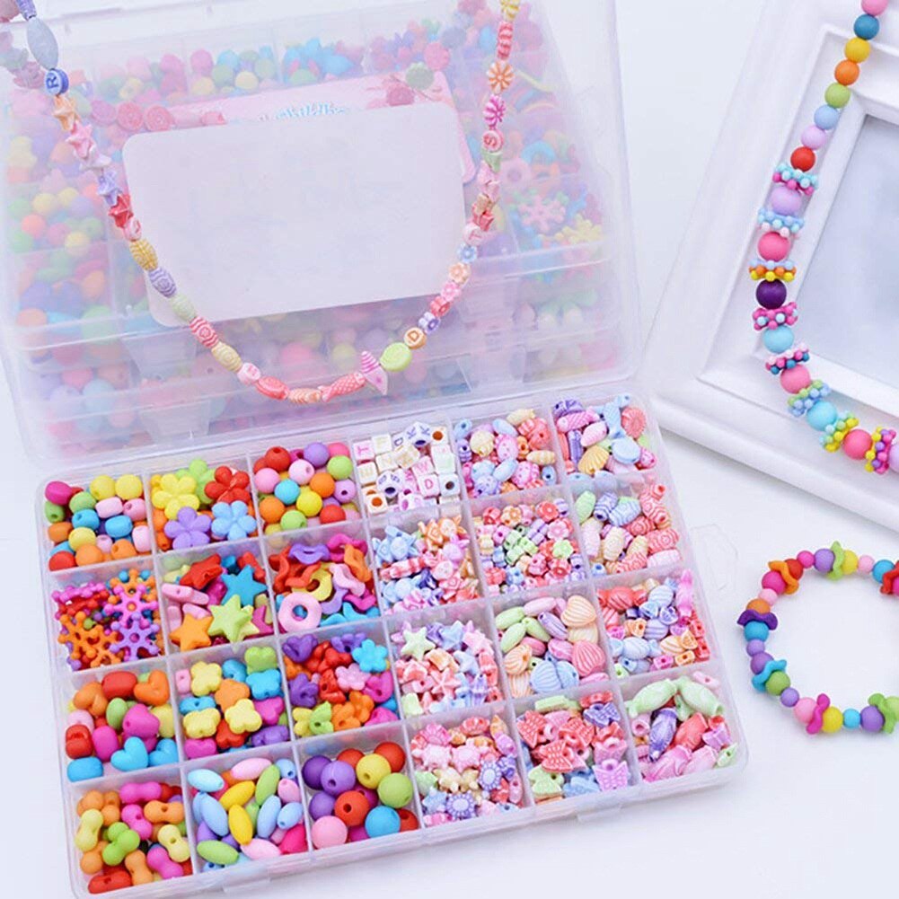 720 Stuks Kids Diy Armband Ketting Kralen Sieraden Maken Kleurrijke Acryl Kralen Met Bonus Accessoires Voor Meisjes