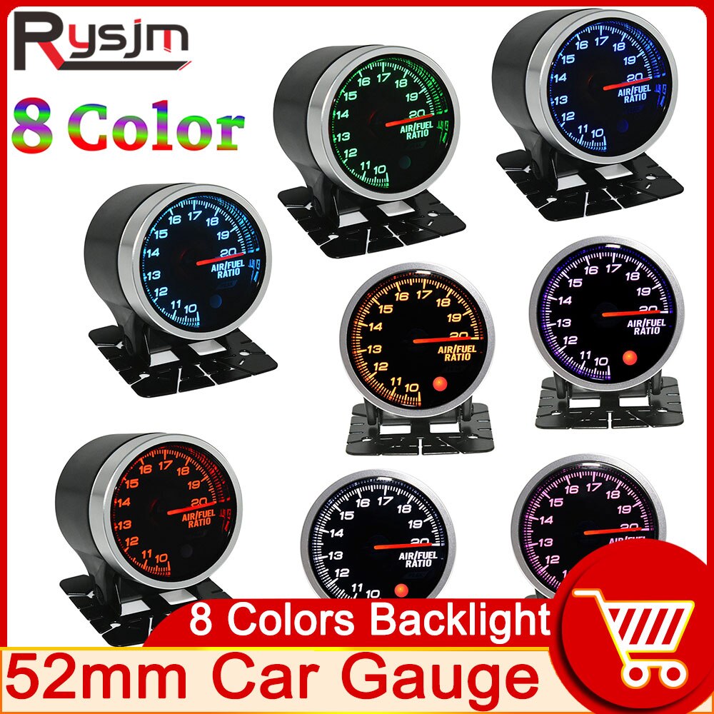 HD 2&quot; 52mm 8 Color LED Car Air Fuel Ratio Gauge Auto Bar Turbo Boost Gauge Meter Oil Water Temp Gauge Voltmeter EGT Tachometer