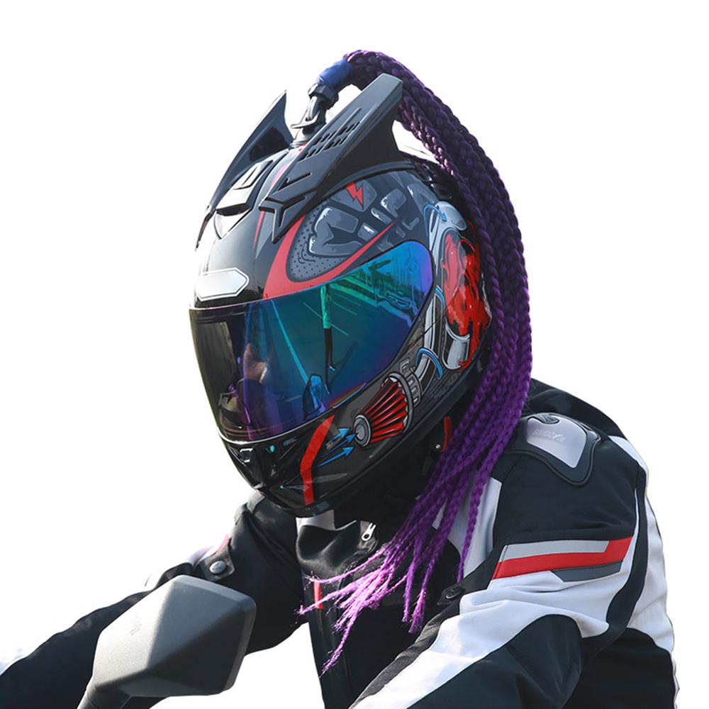 Casco para motocicleta, trenza con ventosa, trenza de cola de caballo, trenza todoterreno, casco de trenza sucia para motocicleta, decoración estilo punk Twist hairstyle