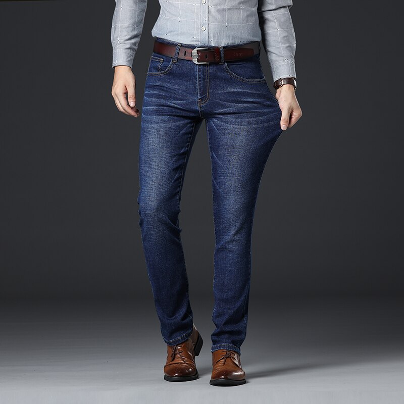Høst vinter blå jeans for menn klassisk stil business casual elastisk slim fit bomullsbukser merke herrebukser