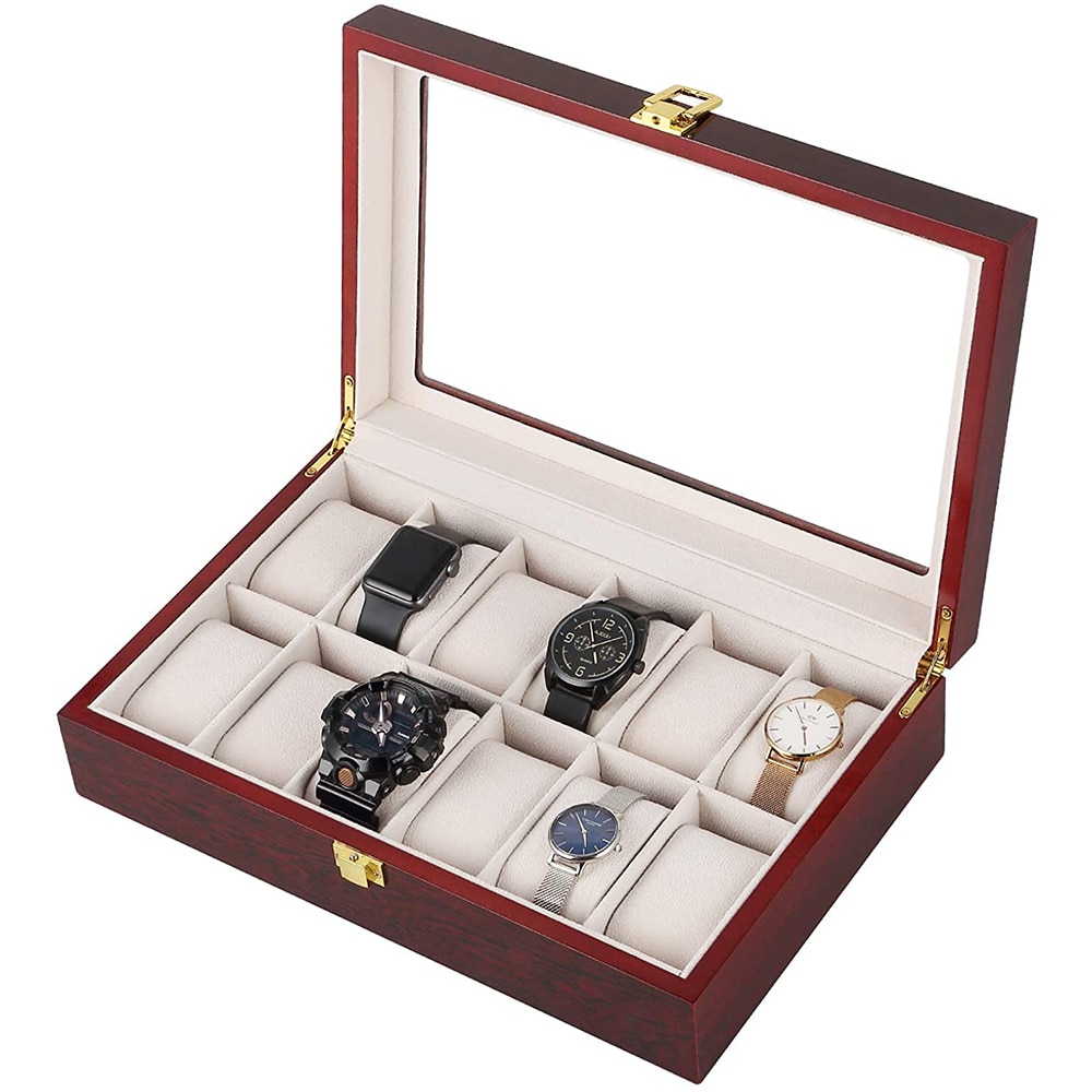 Watch Box Watch Organizer 12 Grids Wooden Watch Storage Case Display Storage Box Jewelry Collection Organiser Holder D30
