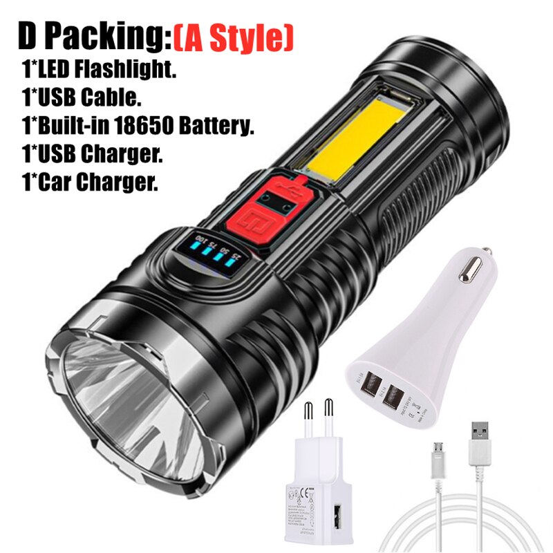Year Style Flashlight Mini Portable Lamp With Built-in Battery USB Rechargeable COB LED Flashlight Torch light: D Packing-A Style