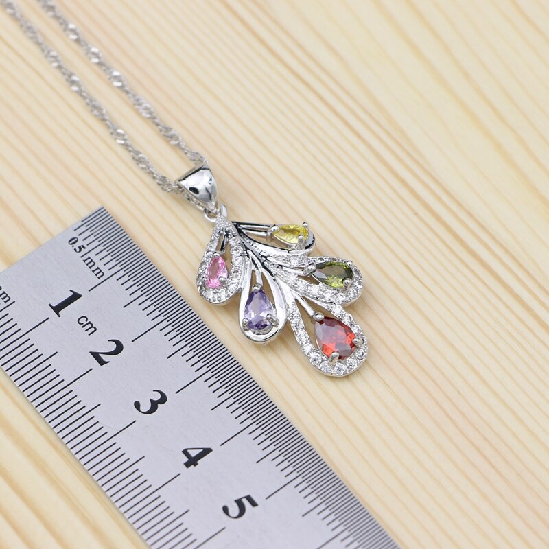 925 silber Braut Schmuck setzt Für Frauen Hochzeit Mehrfarbig Zirkonia Ring/Armbinde/Halskette/Anhänger ohrringe einstellen