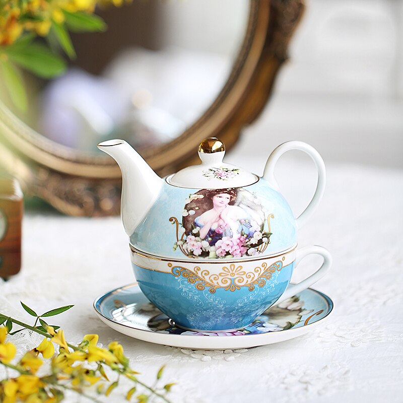 Ceramics Tea Set Afternoon Tea Teapot Cup Saucer Dish Set European Retro Printing Porcelain Tea Bowl Kitchen Drinkware