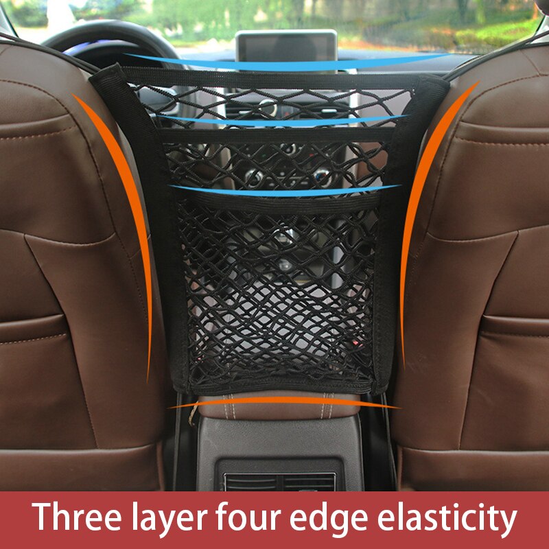 Car Front Seat Storage Mesh Pocket Universal Double-layer Storage Net Storage Bag Double-layer Elastic On Both Sides: 02
