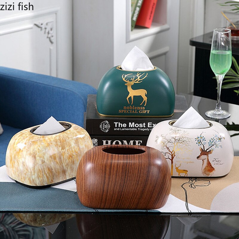 Square Oval Ceramic Tissue Box Desktop Decoration Painted Tissue Storage Box Napkin Holder Paper Towel Tube Storage Organize Box