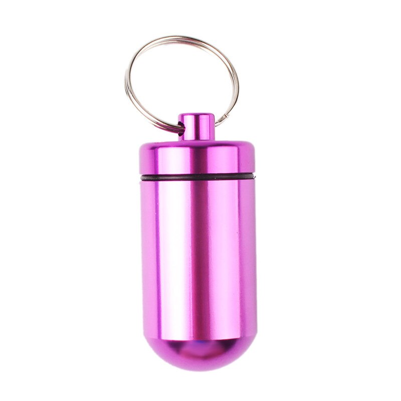1Pc Aluminium Rvs Fles Geneeskunde Waterdichte Pillendoosje Leuke Houder Case Geneeskunde Fles Houder Container Sleutelhanger: Pink