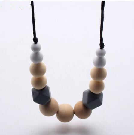 chewable silicone+original wood beads necklace baby teething teether holder toy diy teething necklace for mom no BPA: a