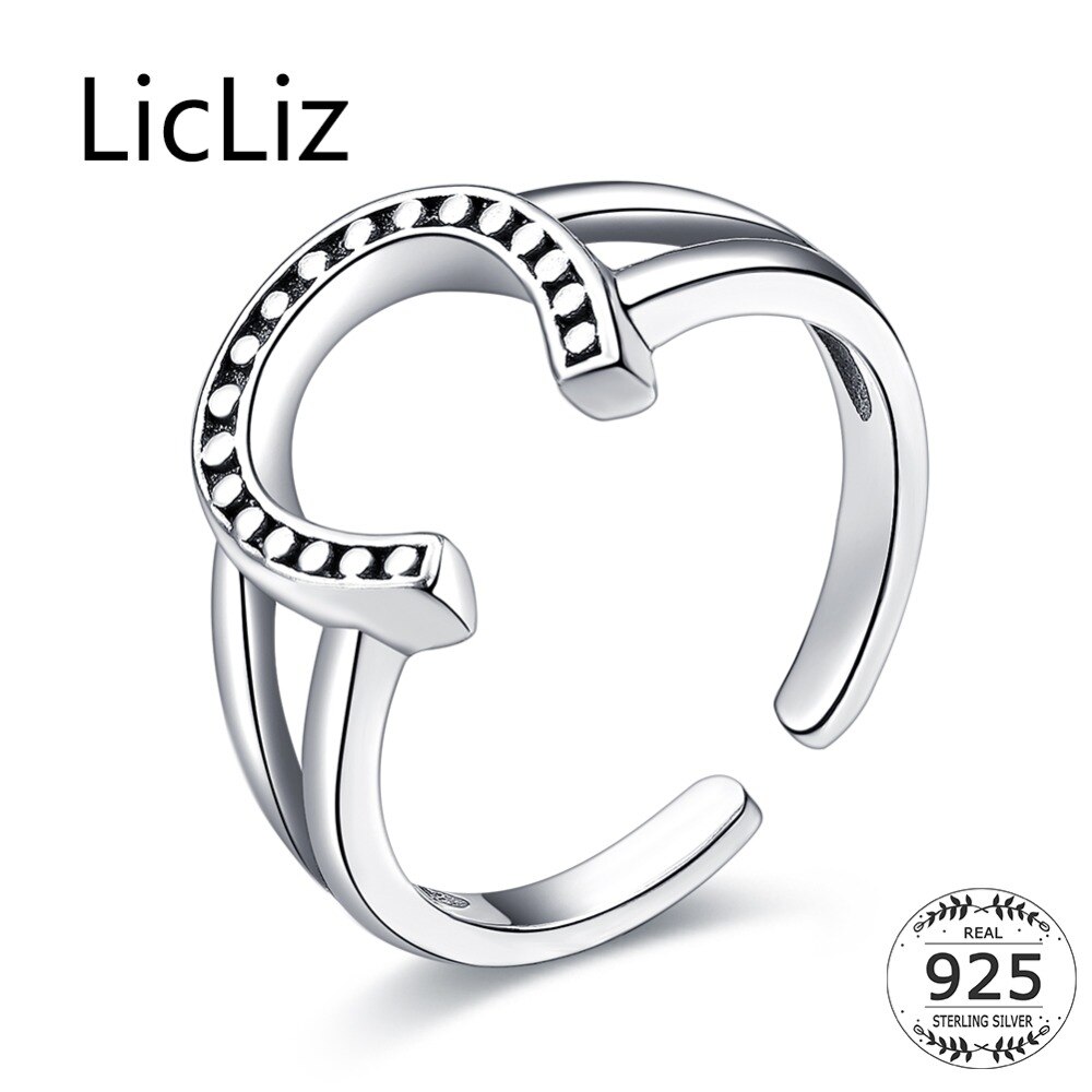 LicLiz Chic 925 Sterling Argento A Ferro di Cavallo di Figura di U Regolabile Anelli Gotici per Le Donne Degli Uomini Dei Monili Del Partito Anello Anillos Mujer LR0296