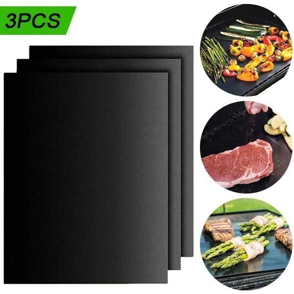 Återanvändbar non-stick bbq grillmatta pad värmebeständigt bakplåt koppar grillmatta pad utomhus picknick matlagningsverktyg: Svart / 2 st