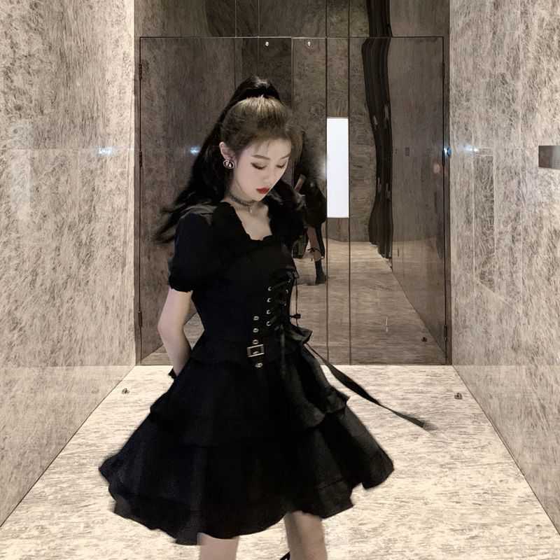 Menina japonesa do vintage estilo punk puff manga bandagem mini vestido vitoriano renascentista preto gótico lolita vestido feminino vestidos