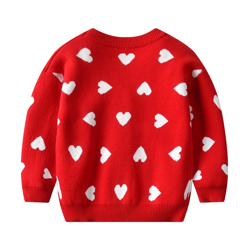 Emmababy 2-6Y Kid Baby Girls Autumn Cute Heart Pattern Long Sleeve Knitted Coat V-neck Single Breasted Cardigan
