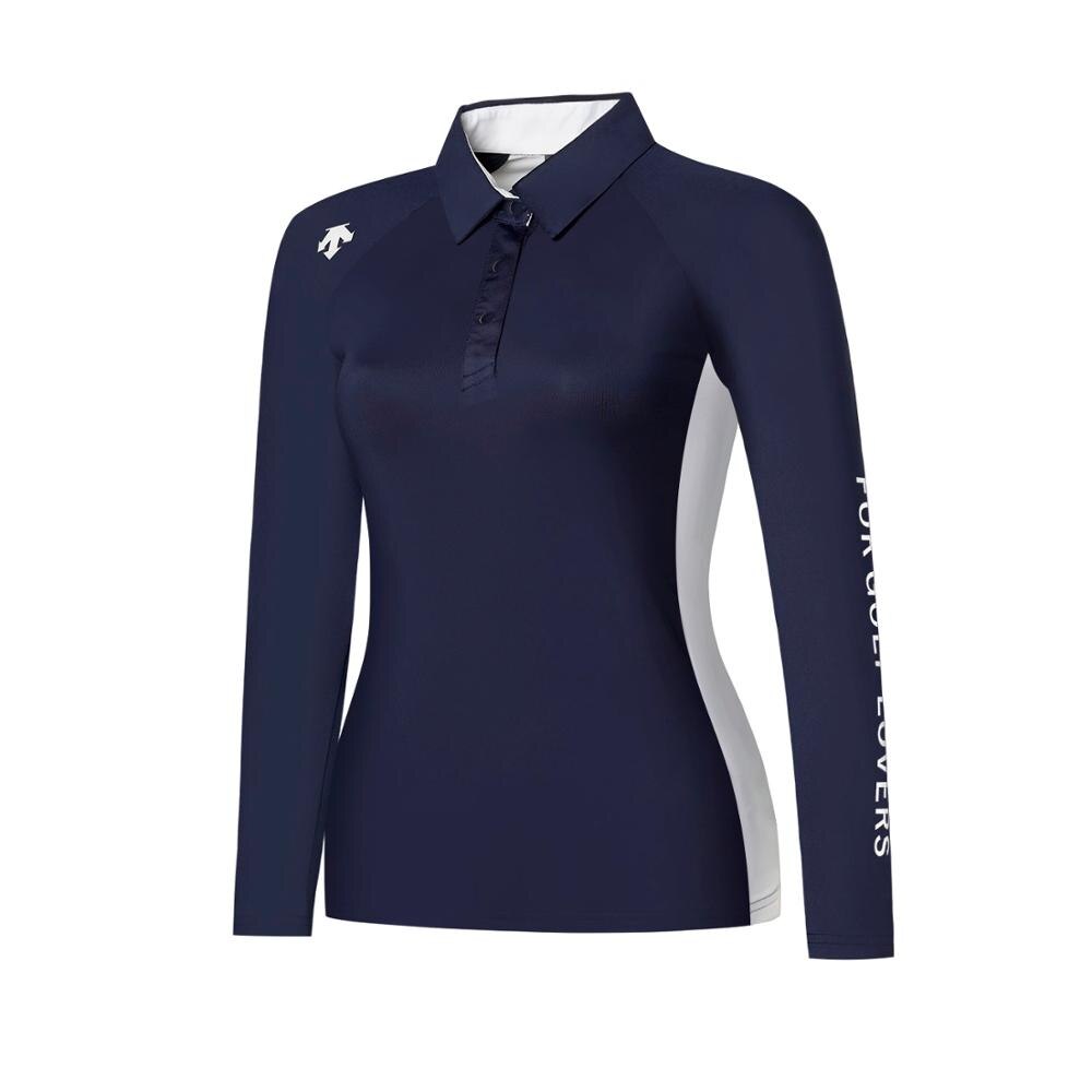 Cothing golf langærmet kvinders polo-shirt elastisk slim fit hurtig tør sport efterår: Marine blå / Xl