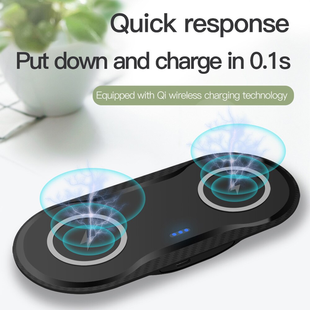 Double 10W Qi Wireless Charger Pad for iPhon 11 XS XR X 8 AirPods Pro Fast 10W Dual Charging Dock Station For Samung S10 S20