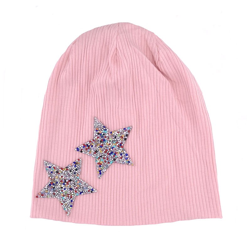 Gzhilovingl färgglada strass stjärnmössor hattar för kvinna dam höst vinter bomull ribbad slouch skullies hattar