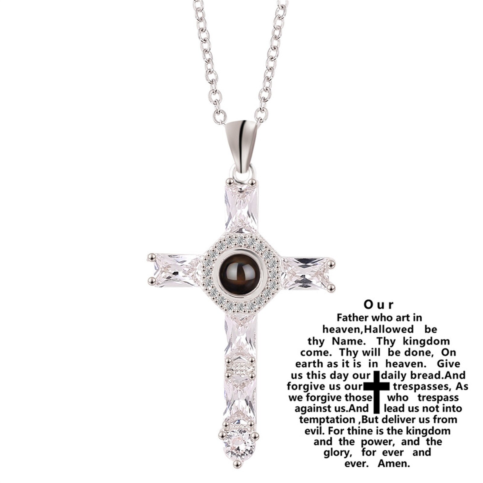 Christian Luxury Shiny Zircon Cross Necklace Rose Gold Color Pendant Necklaces Personality Piety Women Men Jewelry: Silver 