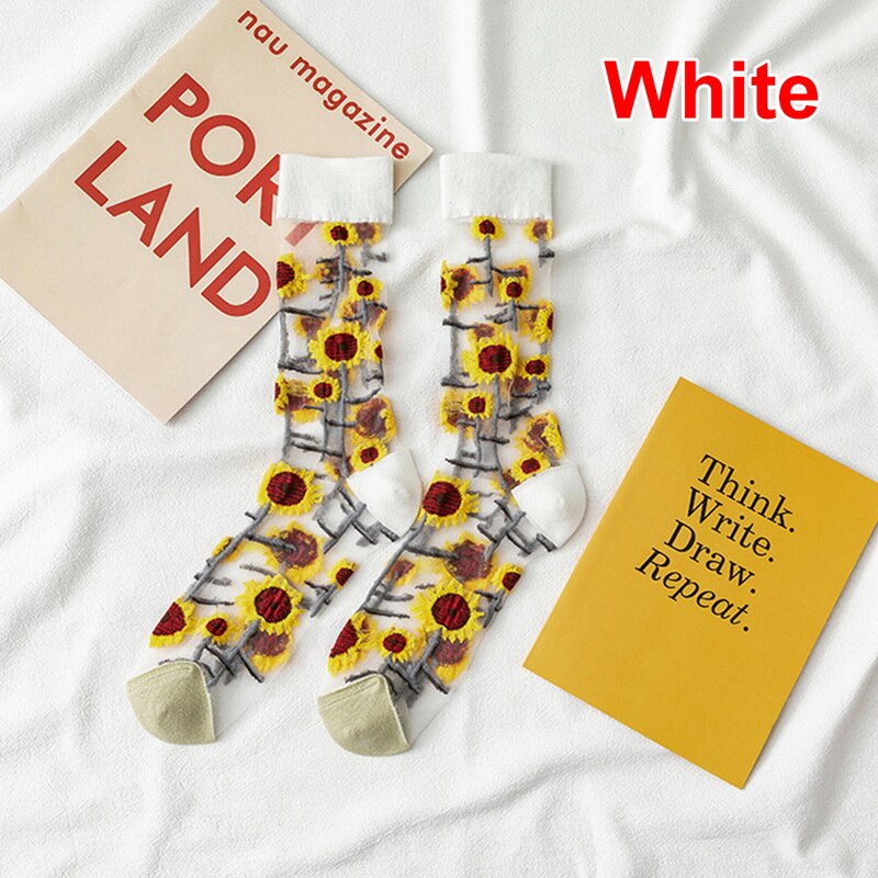 Creatieve Harajuku Product Kristal Zijde Tij Sokken Grappige Zonnebloemen Wijnstokken Bloemen Gelukkige Vrouwen Sokken Casual Sox: M208252K
