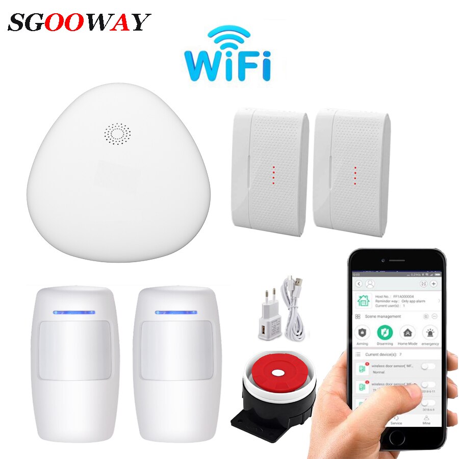 Sgooway Wifi Alarm System Door Security Alarm Magnetic Switch Wireless Window Door Opening Sensor: Dark Grey