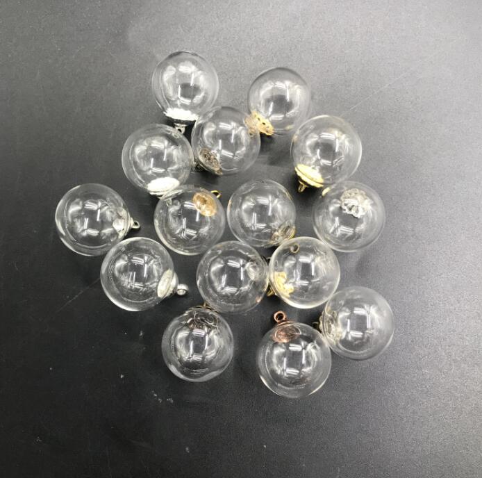 3pcs 18mm Round shape hollow glass ball with beads cap set glass globe glass vials pendant glass bottle globe jewelry findings: random mix