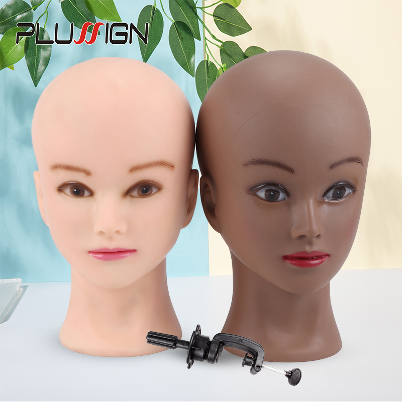 Bald Mannequin Head Beige Female Cosmetology For Wig Making Dummy Head 20.5" Wig Making Heads Black Women Skin