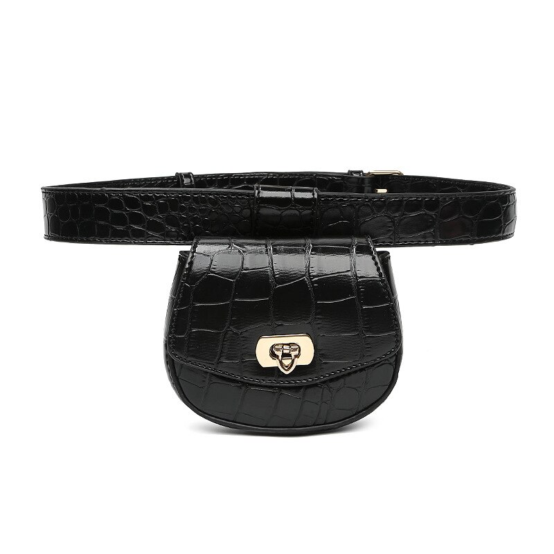 Women Crocodile Pattern Small PU Leather Waist Bag Female Heart Clasp Detachable Simple Mini Belt Bags Black Fanny Pack 389: 389 Black