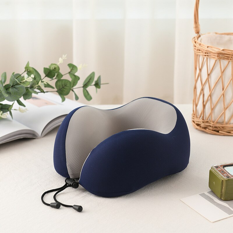 Almohada con relleno de espuma viscoelástica para el cuello, cojín magnético en forma de U para viajes, oficina, almuerzo, Coche: navy blue
