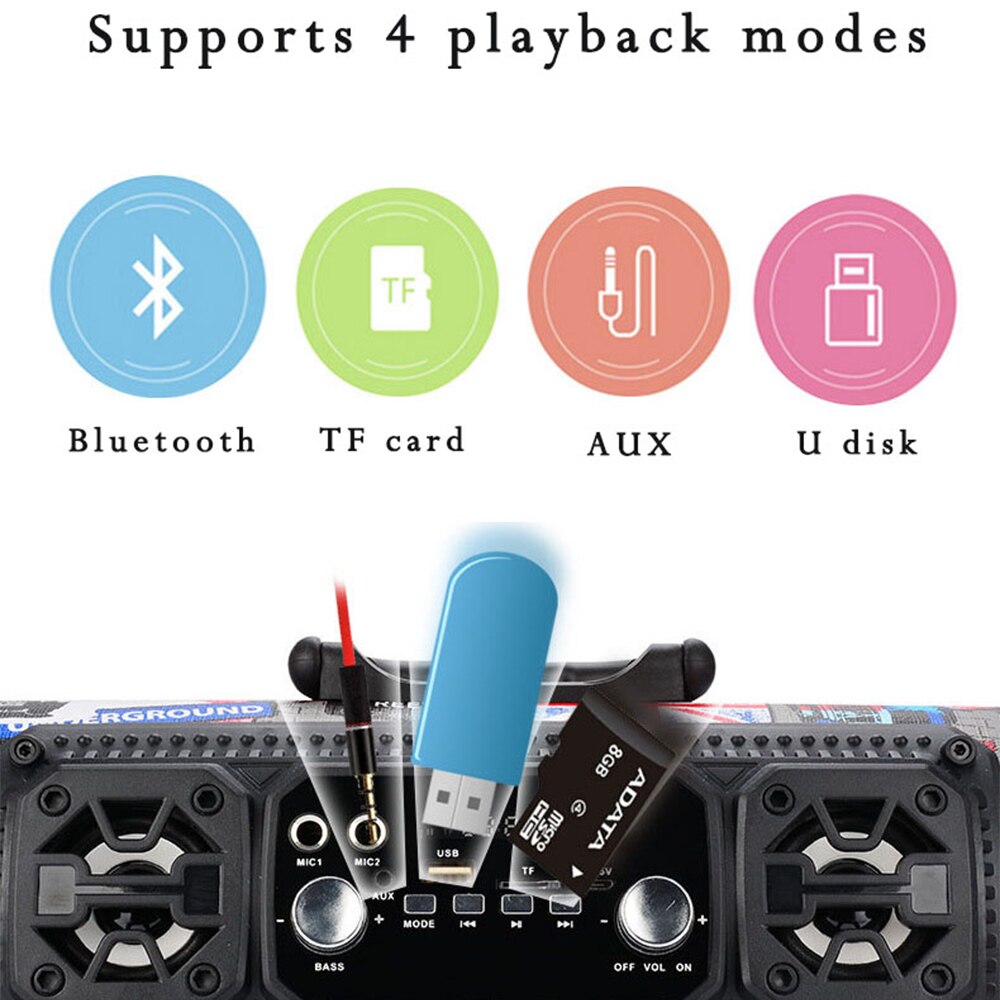 Columna portátil de 16W Altavoz Bluetooth movimiento KTV sistema de sonido 3D altavoz inalámbrico barra de sonido Subwoofer música FM Radio USB