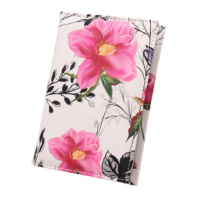 Flower Patten Color Embossing Passport Cover PU Leather Passport Credit Card Holder: Pink