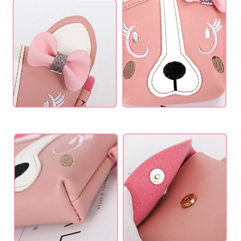 Women Bag Hit Color Handbags PU Leather Sweet Ladycartoon Cute Little Dog Pack Shoulder Female Bag