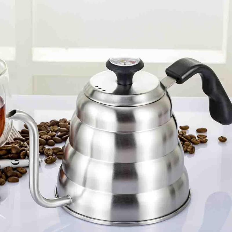 1L/1.2L Stainless Steel Drip Coffee Pot Pour Over Coffee Kettle For Kitchen Home Cafe Coffee Kettle With Thermometer